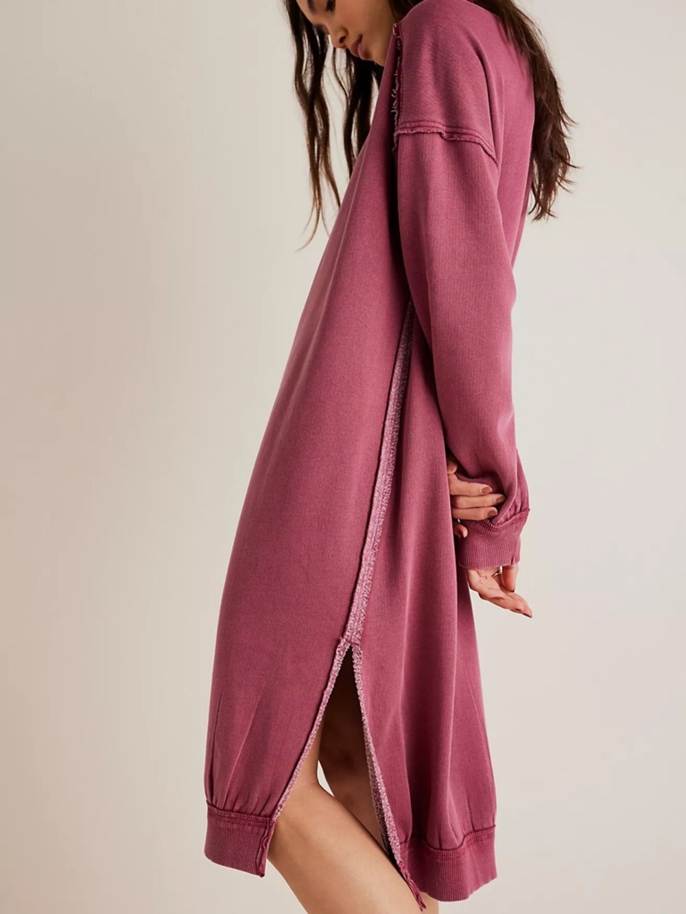 We The Free Shelli Long Tunic Midi Sweatshirt Dress Rhododendron Berry Pink Med - Picture 3 of 9